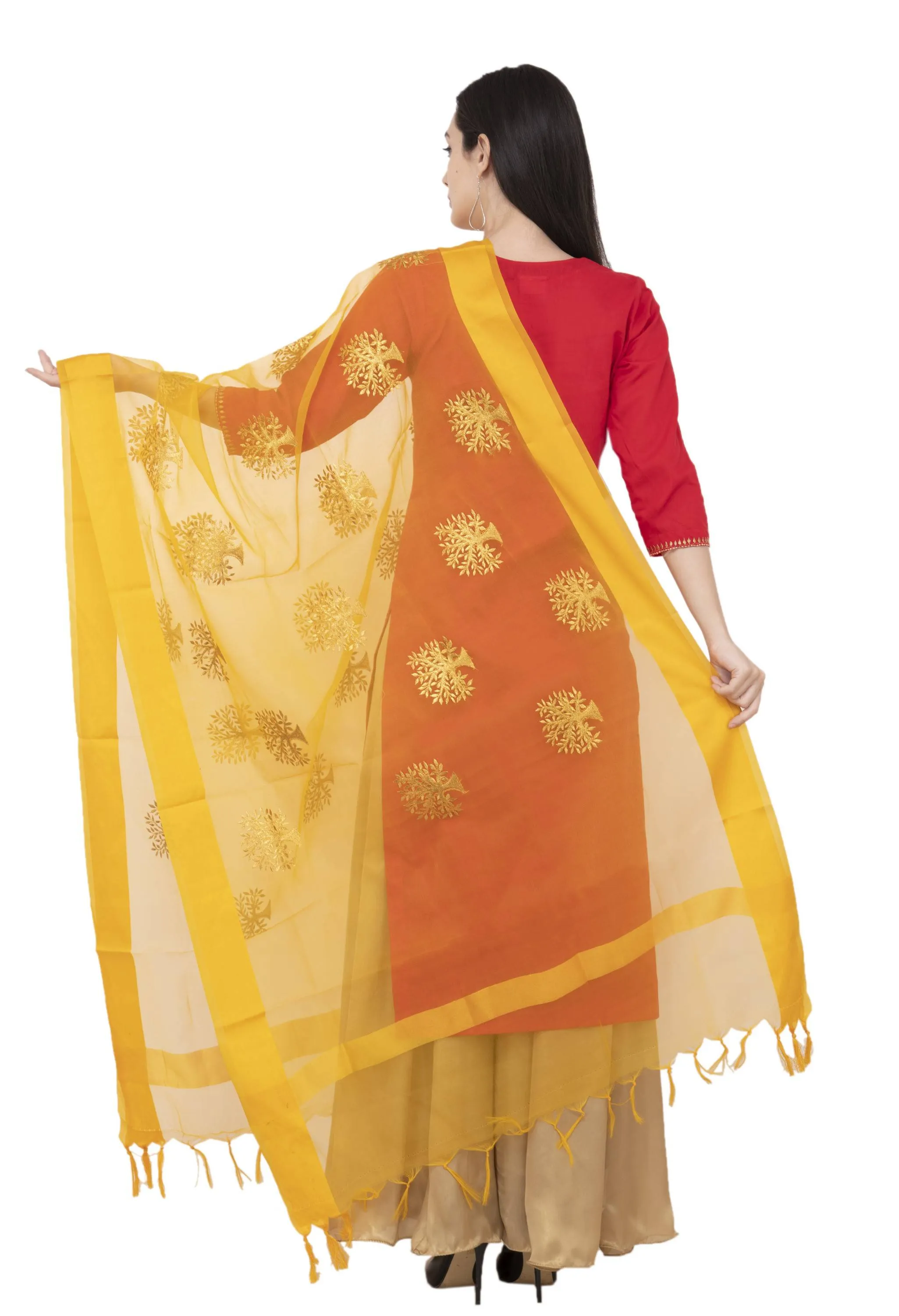 A R Silk TISSUE ZARI EMB. Fancy Dupatta Color Yelllow Dupatta or Chunni