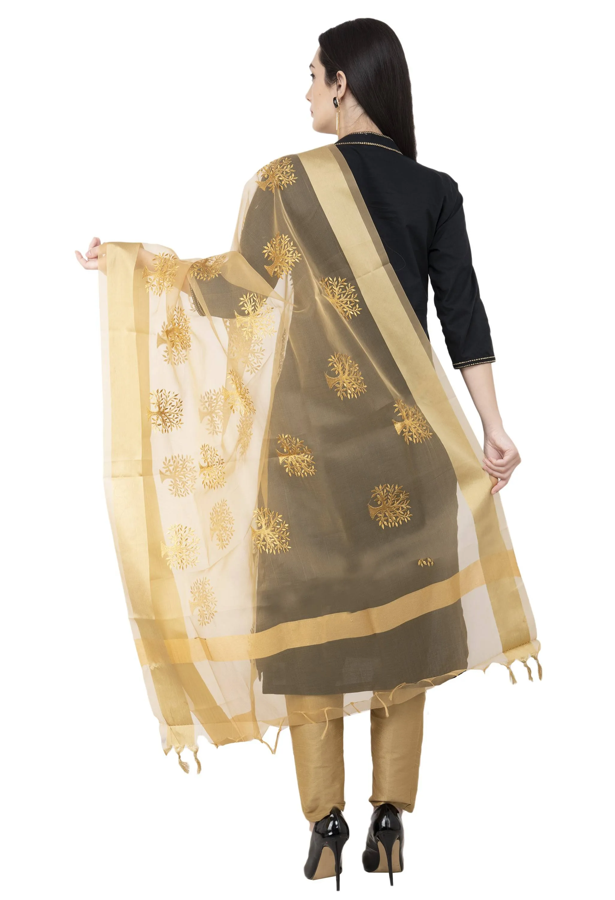 A R SILK Tissue Zari Embroidery Golden Zari Embroidery Golden Color Dupatta or Chunni