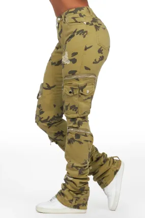 Alisson Green Camo Cargo Super Stacked Jean