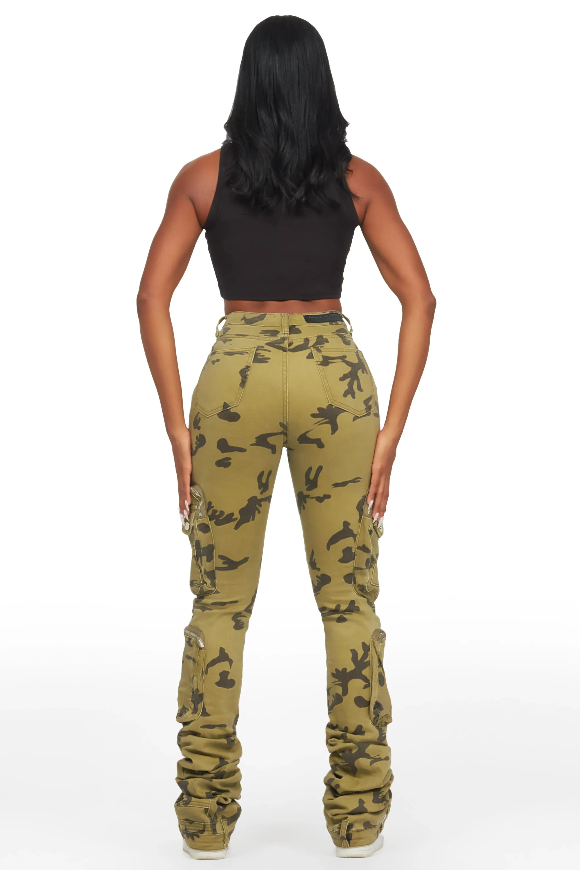 Alisson Green Camo Cargo Super Stacked Jean