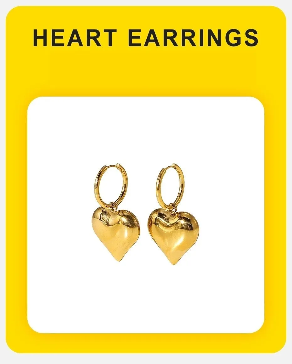 Anti Allergy Stainless Steel Heart Huggie Earrings for Women Fashion Gold Color Metal Hoop Ear