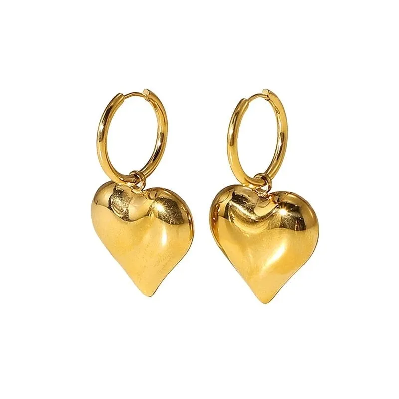 Anti Allergy Stainless Steel Heart Huggie Earrings for Women Fashion Gold Color Metal Hoop Ear