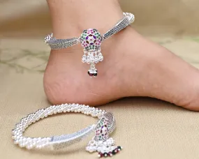 Beautifull Flower Design Silver Kada Payal For Women's