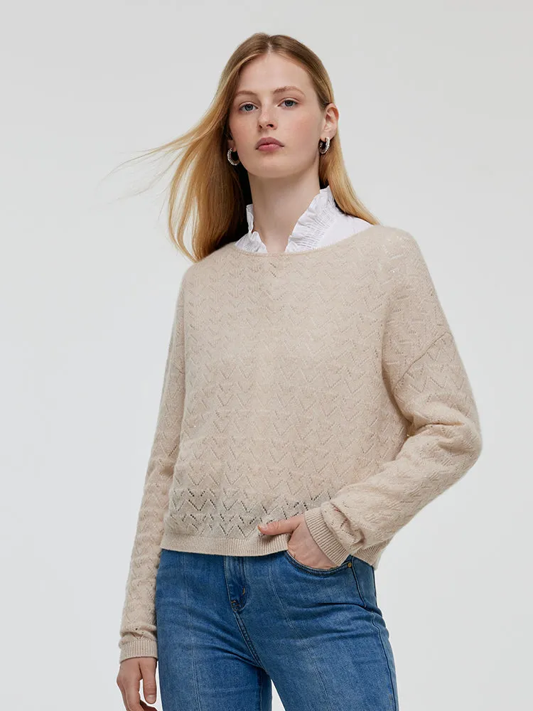 Beige Cashmere Sequins Women Sweater