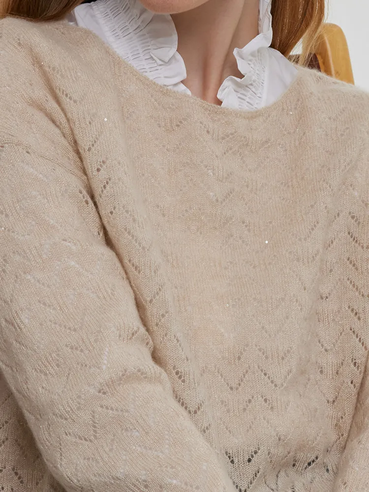 Beige Cashmere Sequins Women Sweater