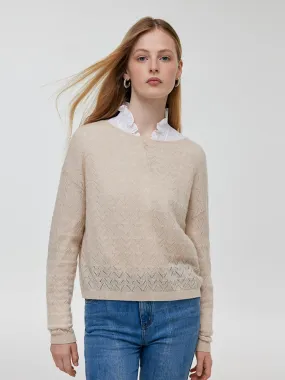 Beige Cashmere Sequins Women Sweater