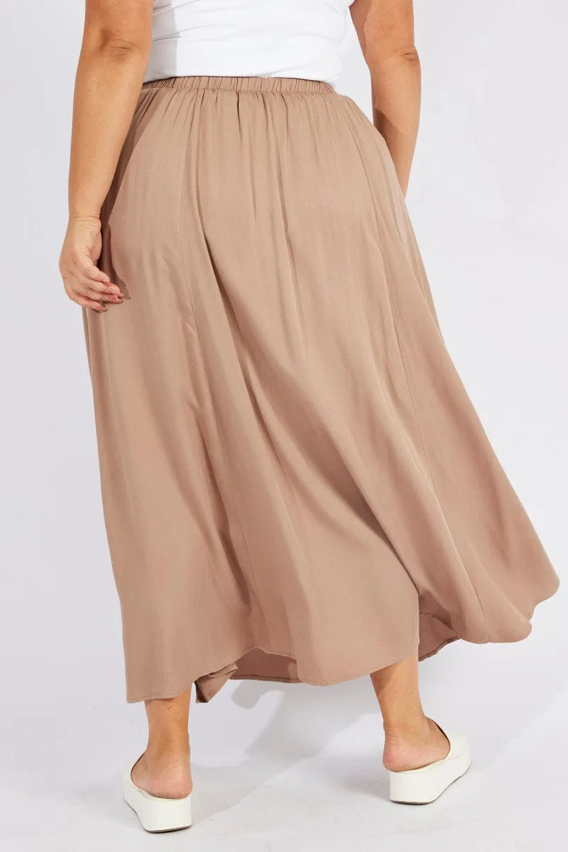 Beige Drawstring Waist Maxi Skirt