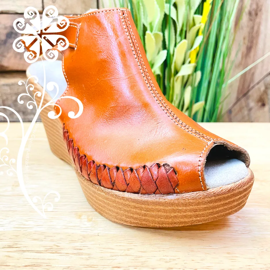 Brown Leather Wedges Women Shoes