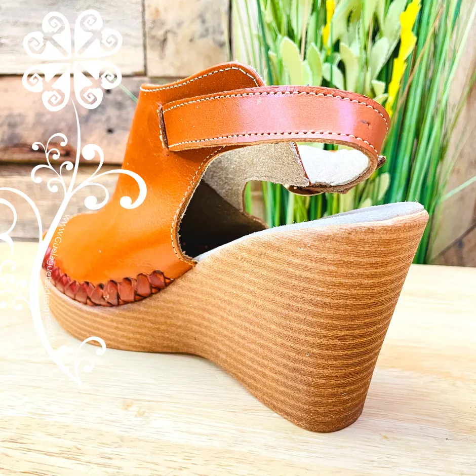 Brown Leather Wedges Women Shoes