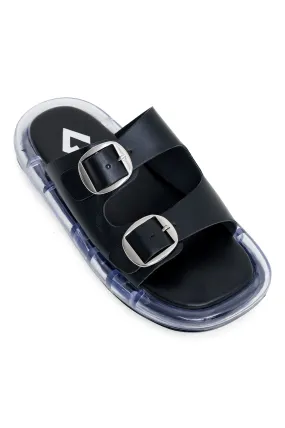 CHIC BUCKLE SUMMER SLIDES-BLACK