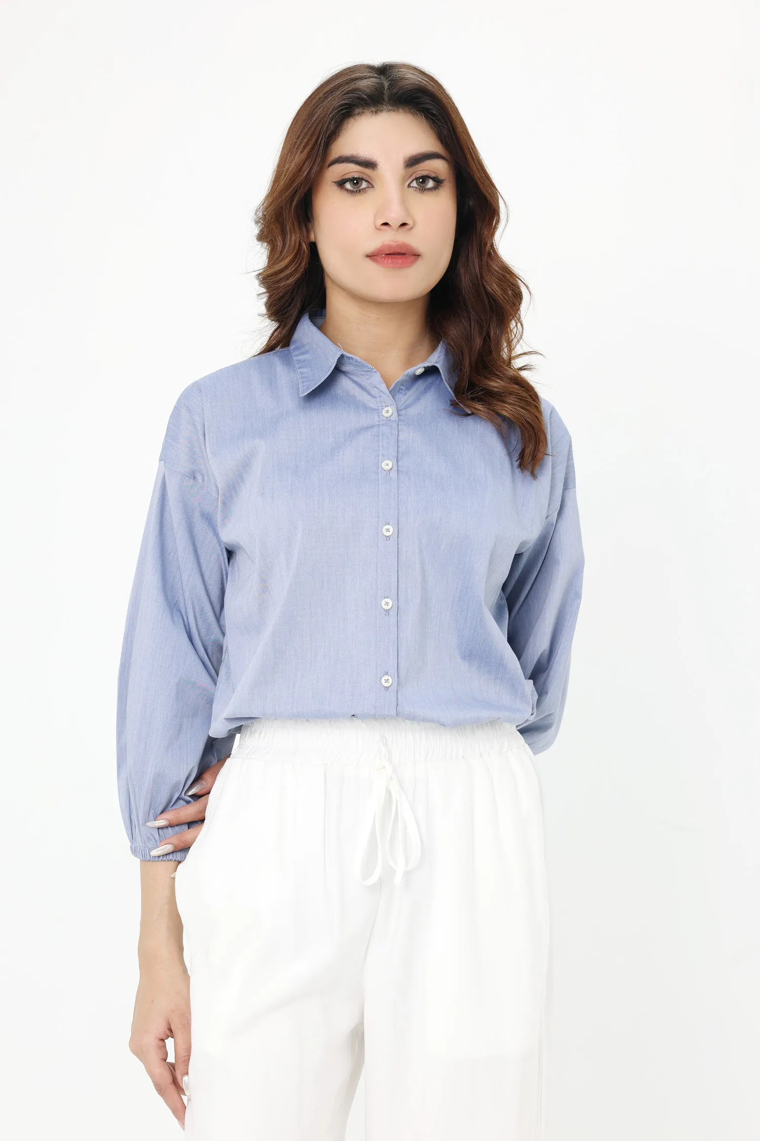 CHIC BUTTON DOWN SHIRT-BLUE