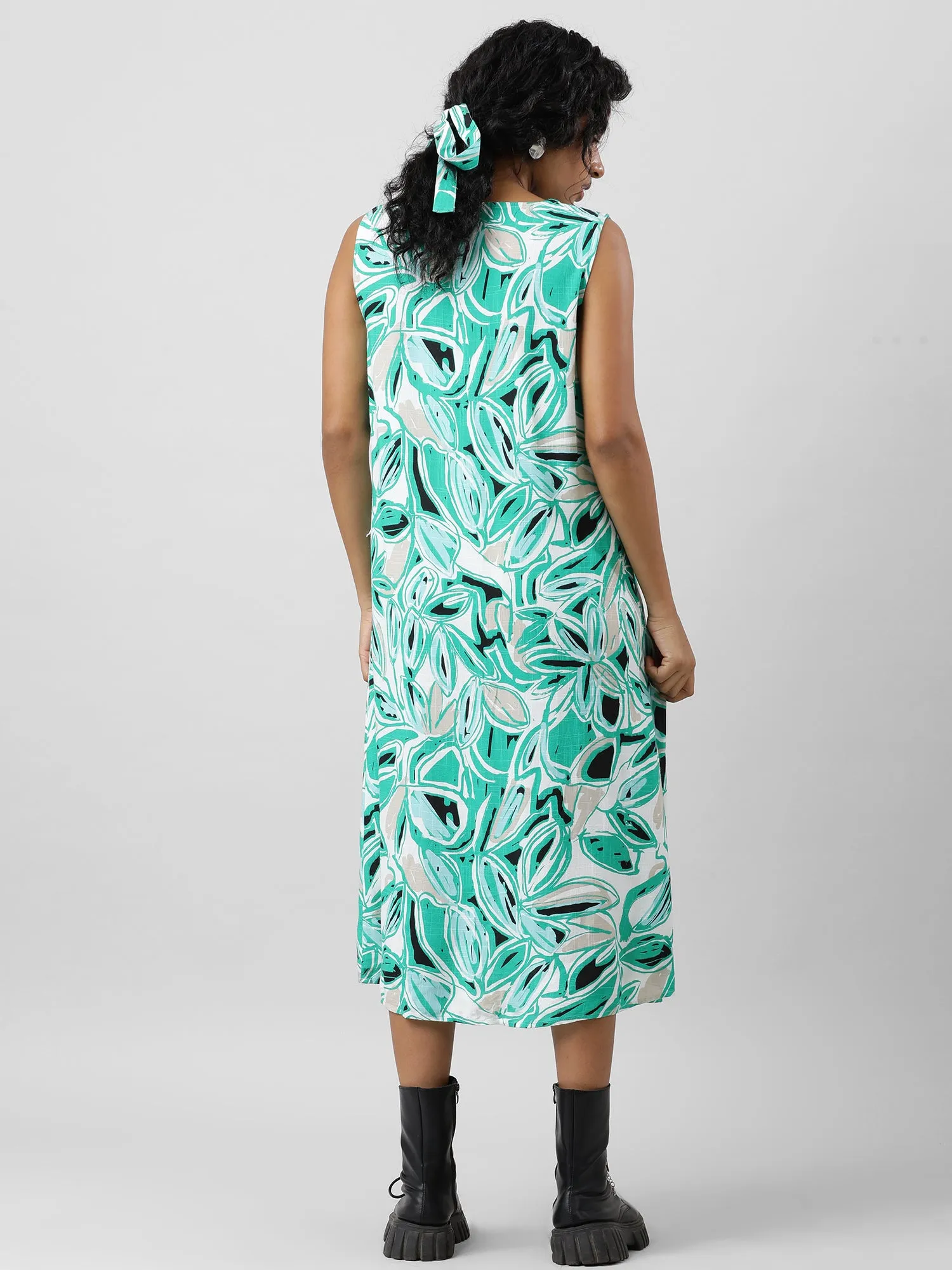 Chic Sleeveless Green Print Dress