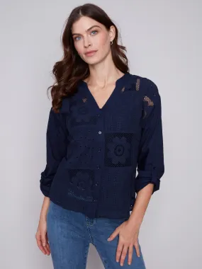 Cotton Eyelet Shirt - Navy