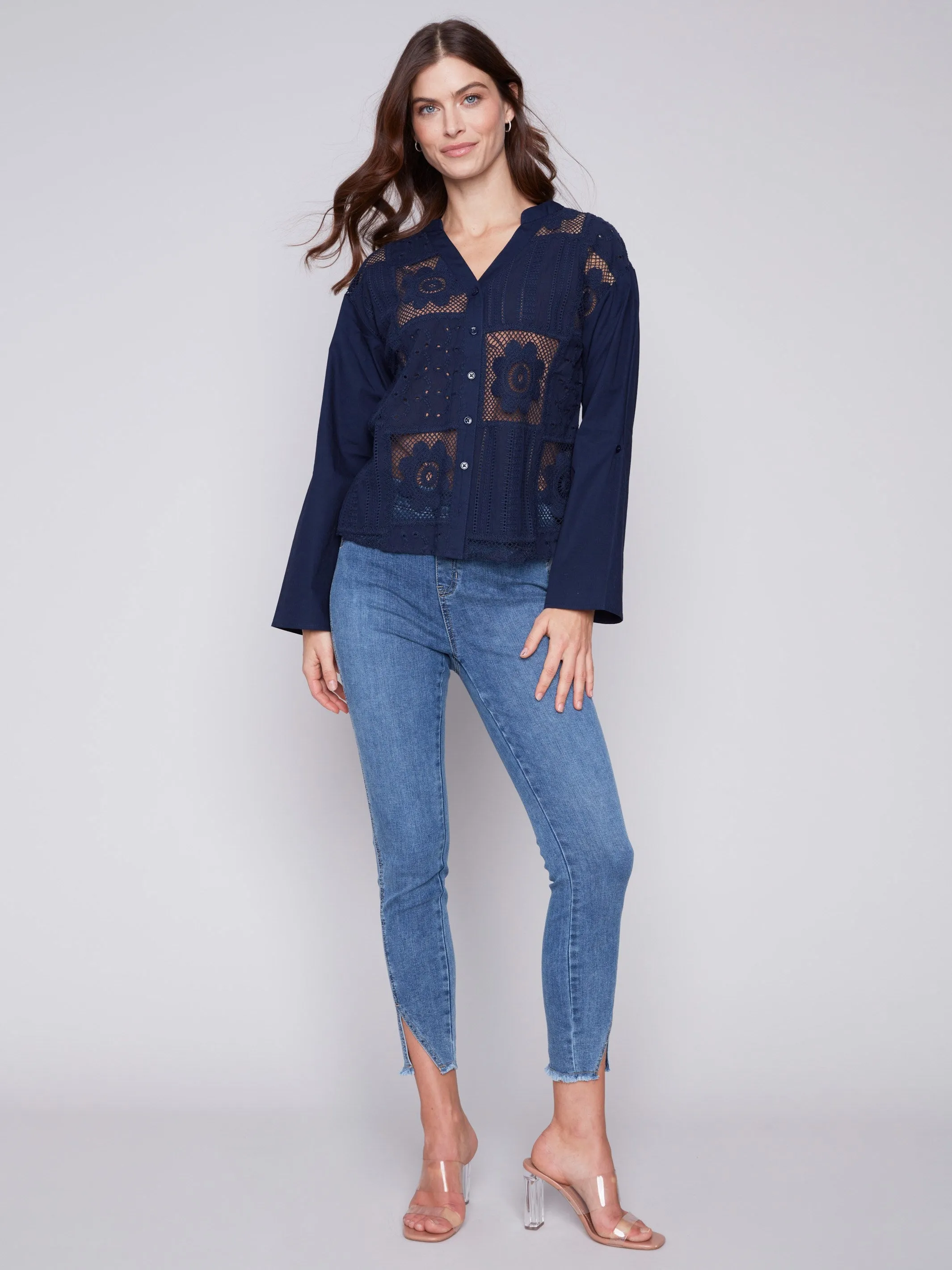 Cotton Eyelet Shirt - Navy