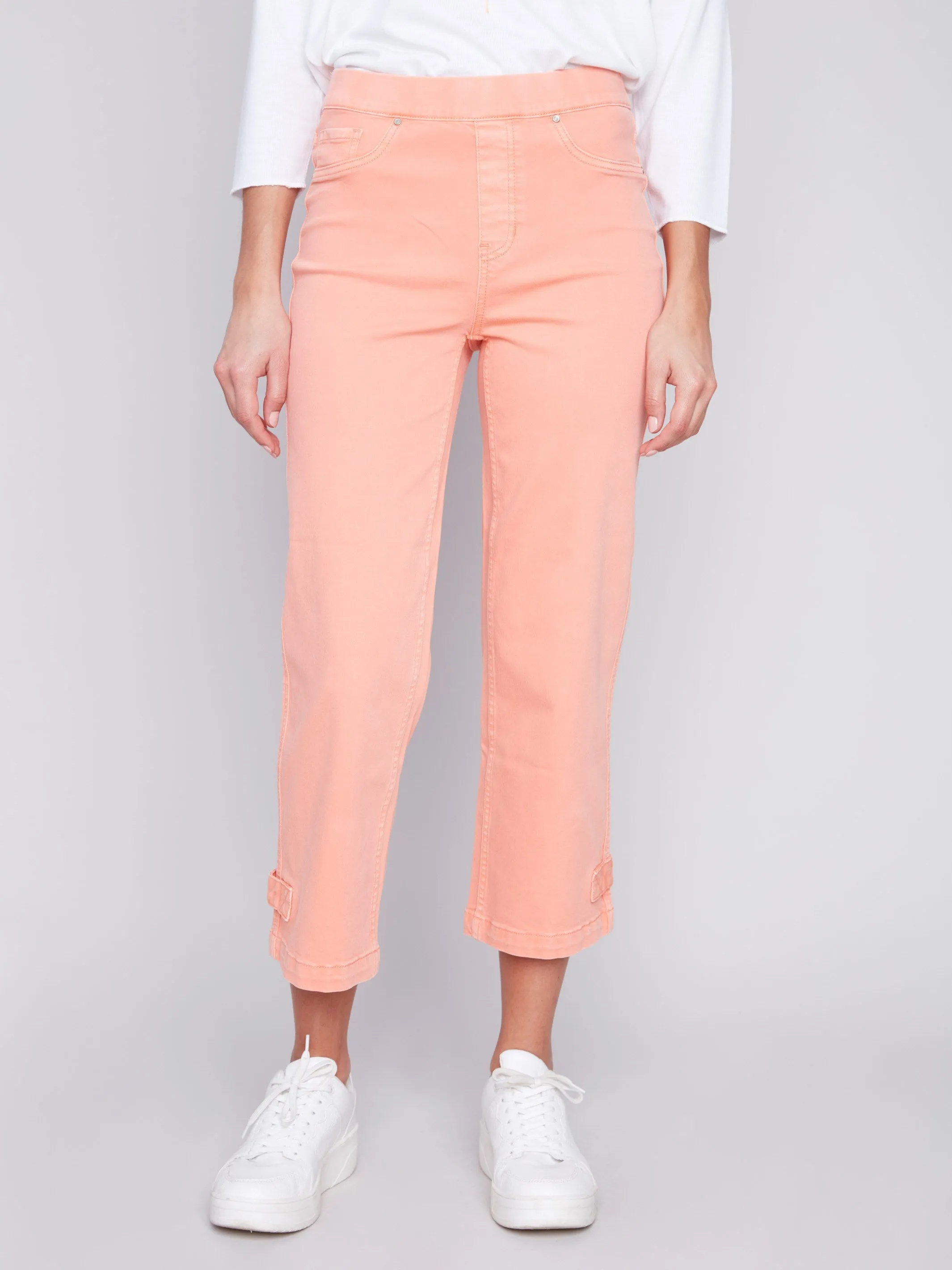 Cropped Pull-On Twill Pants with Hem Tab - Tangerine