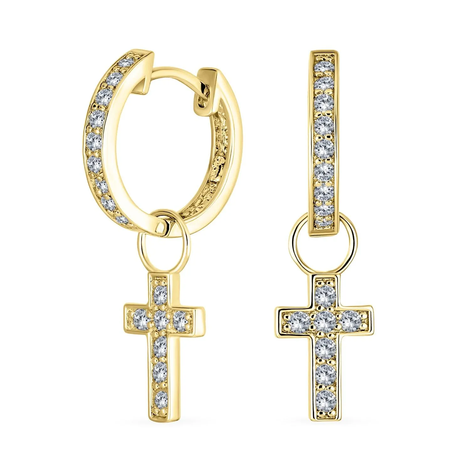 Cross Religious Communion CZ Micro Pave Stud Earrings Sterling Silver