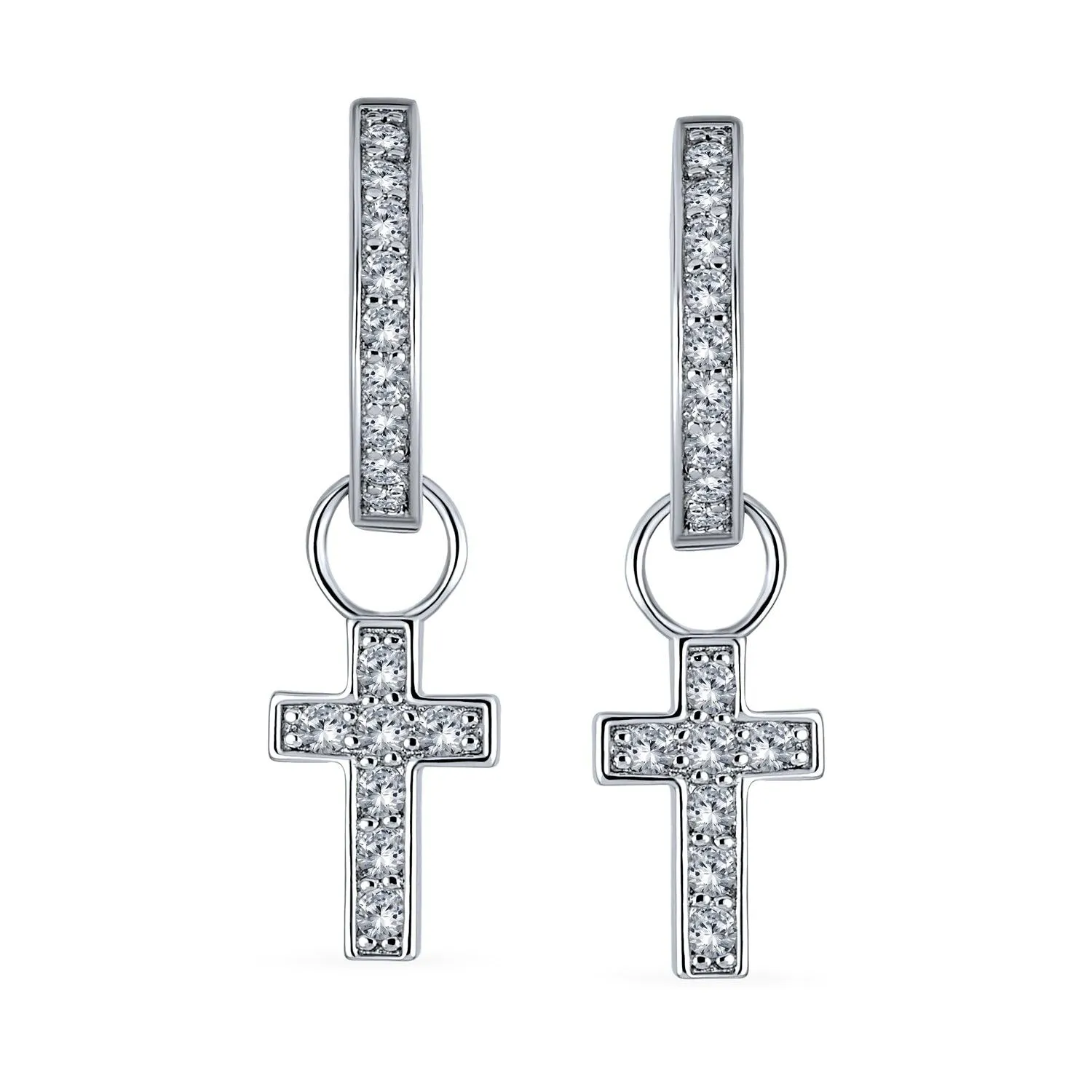 Cross Religious Communion CZ Micro Pave Stud Earrings Sterling Silver