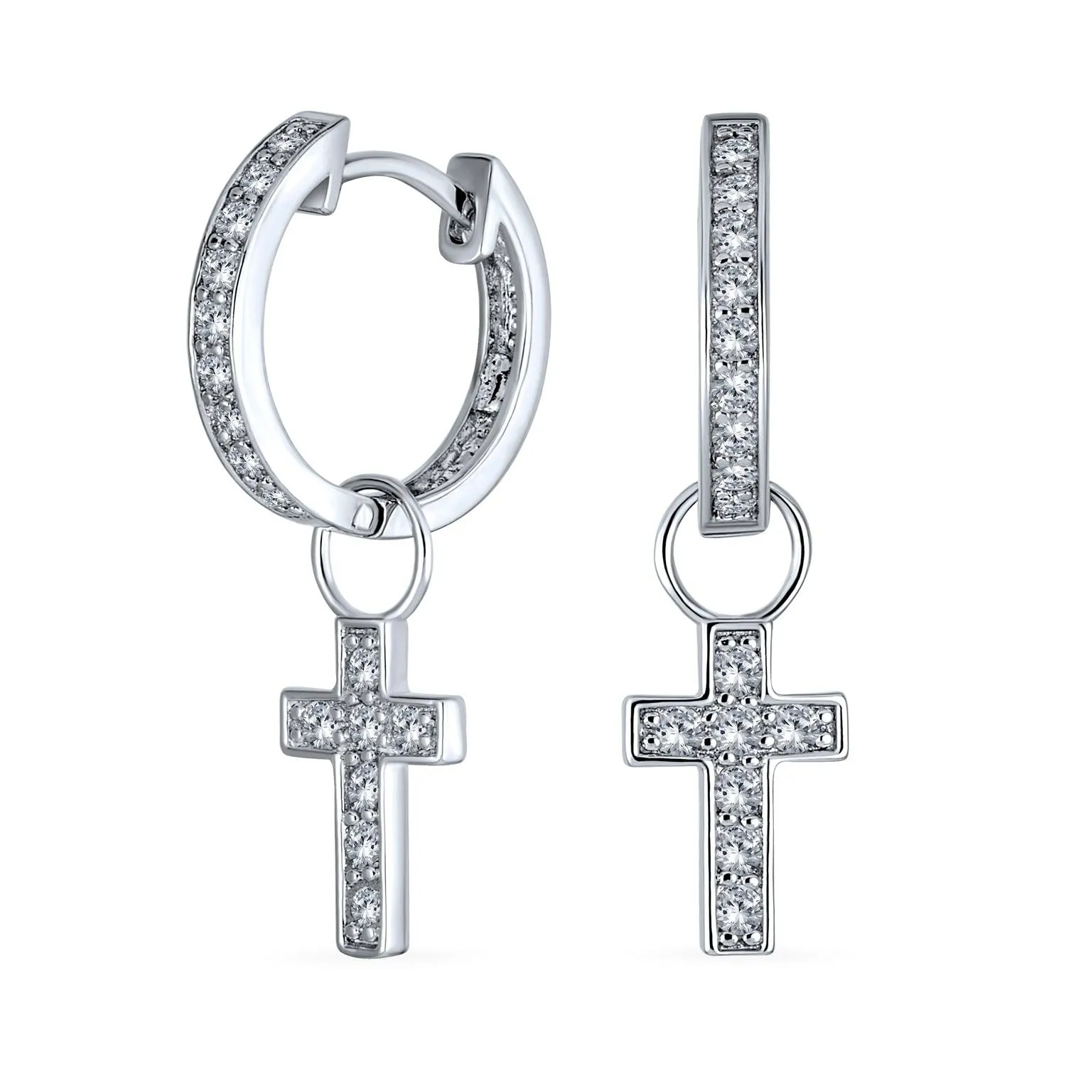 Cross Religious Communion CZ Micro Pave Stud Earrings Sterling Silver