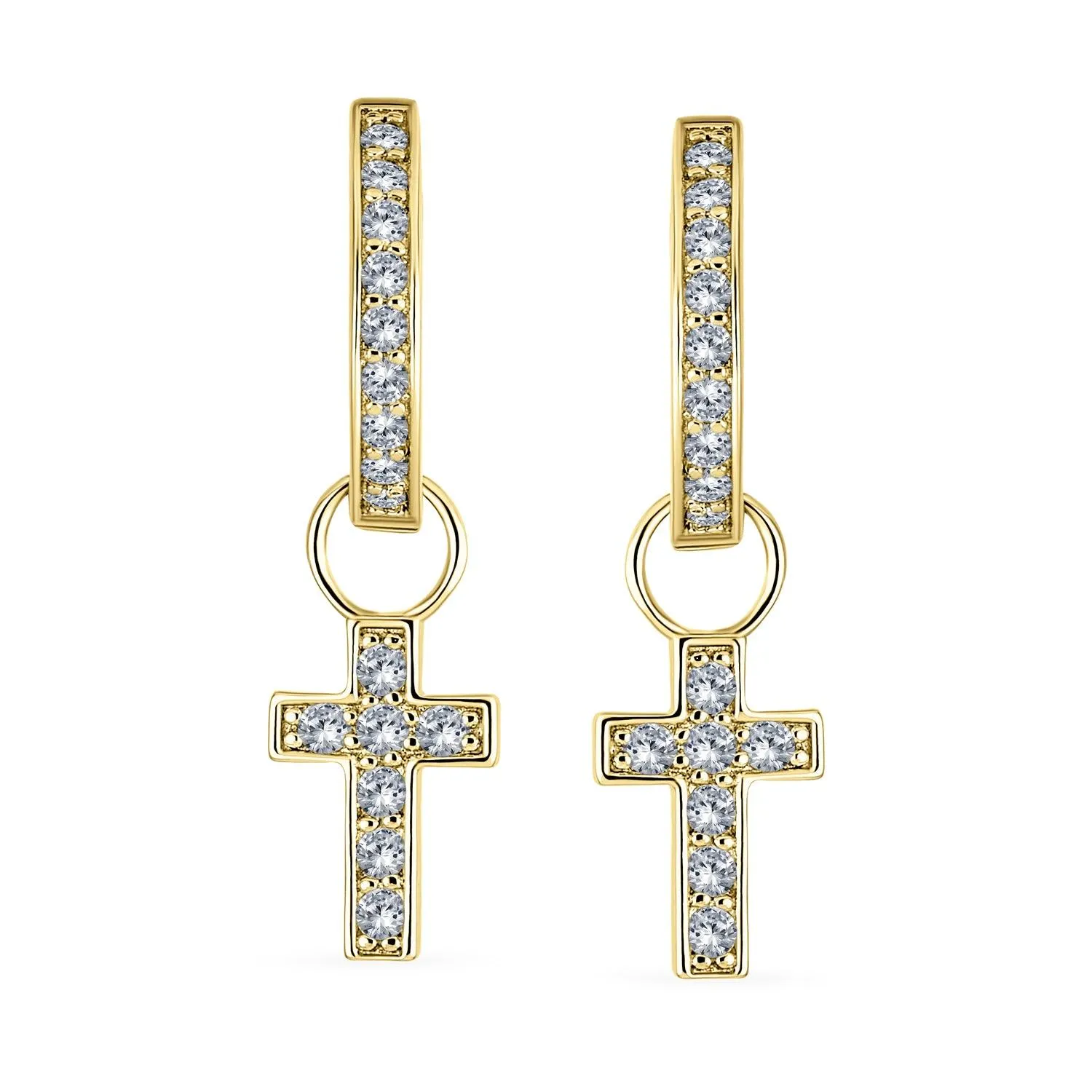 Cross Religious Communion CZ Micro Pave Stud Earrings Sterling Silver