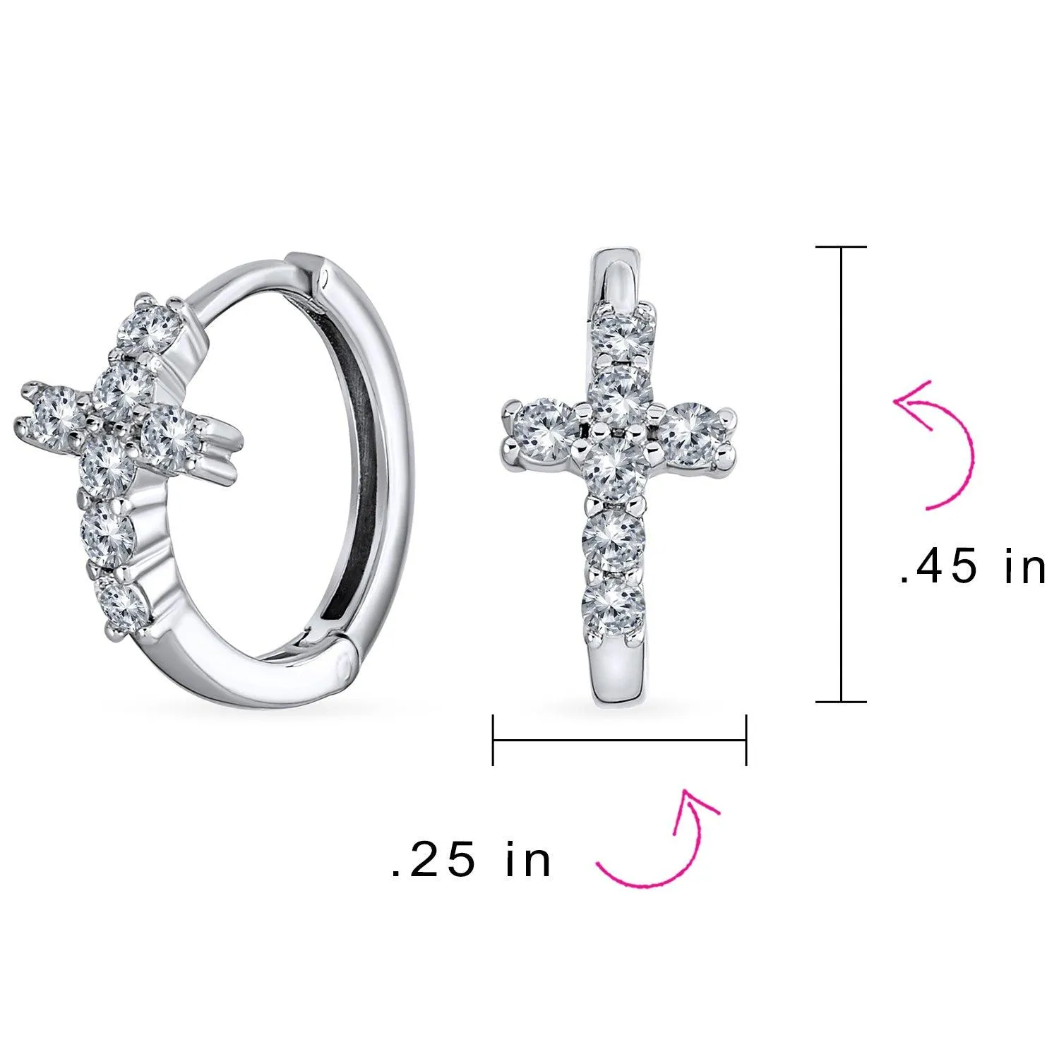 Cross Religious Communion CZ Micro Pave Stud Earrings Sterling Silver