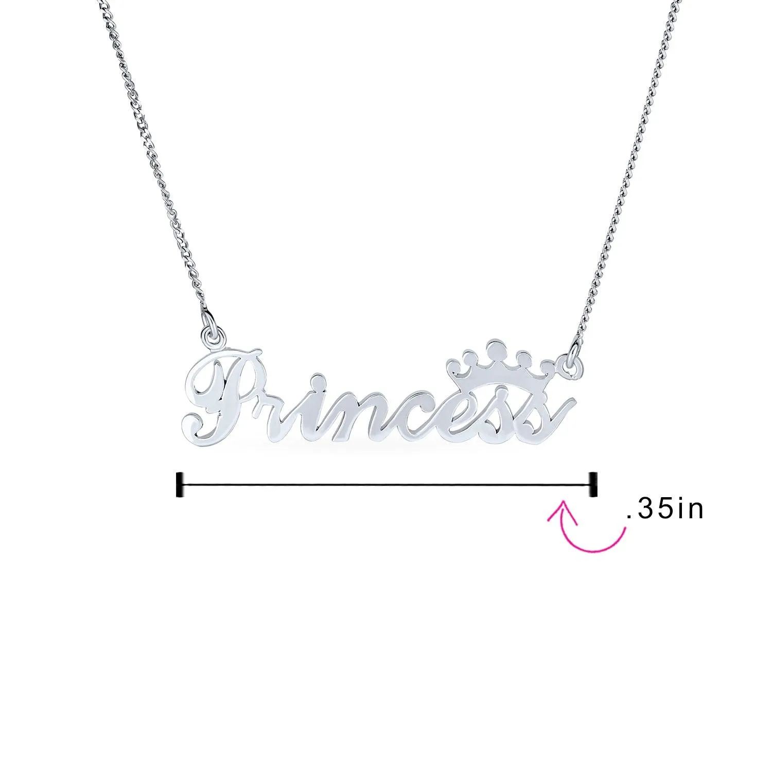 Crown & Princess Word Necklace Pendant Daughter .925Sterling Silver