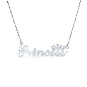 Crown & Princess Word Necklace Pendant Daughter .925Sterling Silver