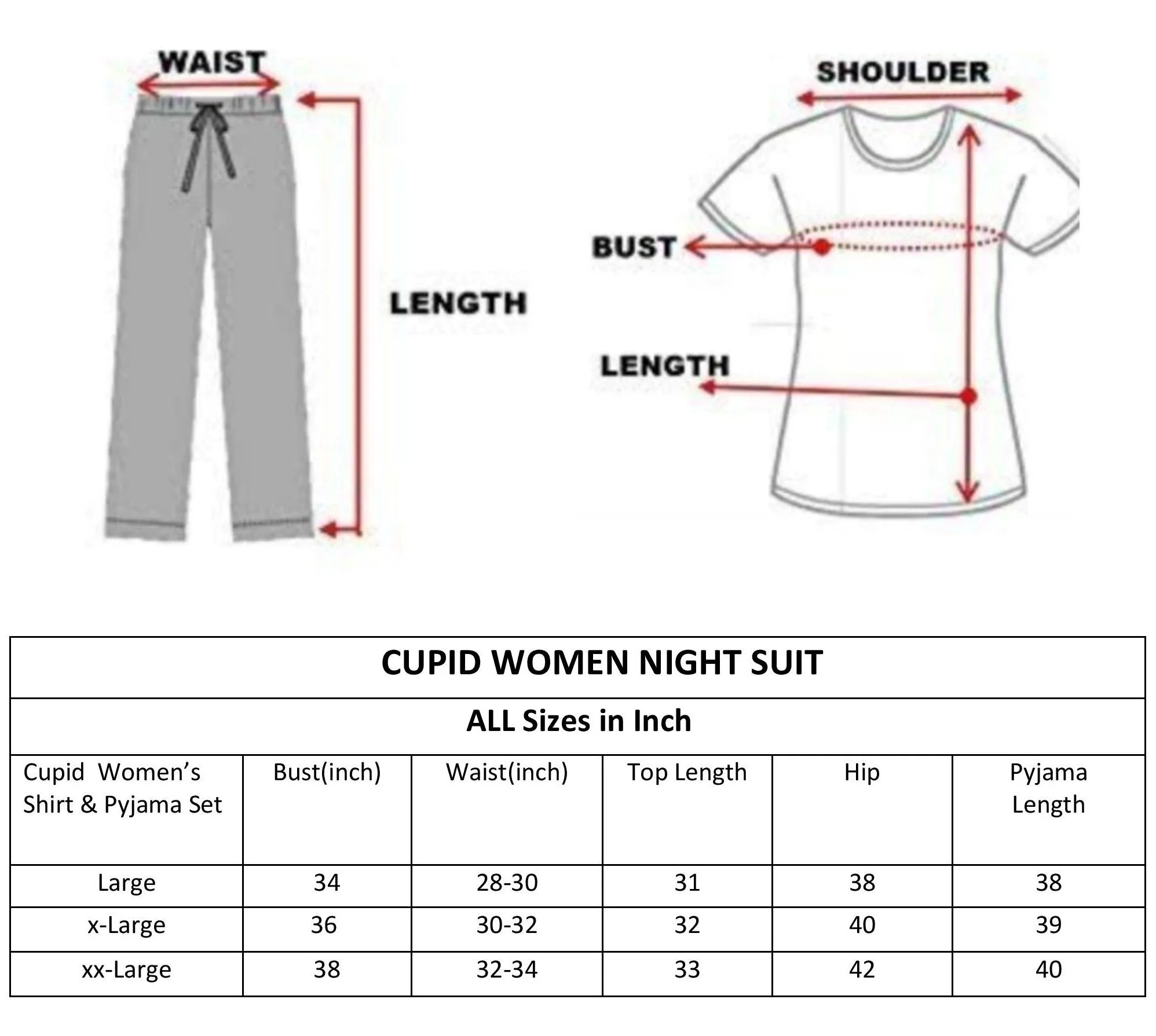 CUPID Regular Fit Night Suit Sets for Women (Grey & Black)