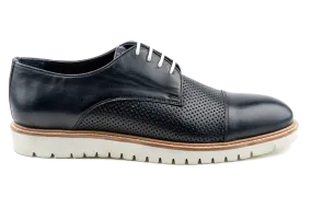 Debbano Rex Lug Sole Derby Shoes, Top Grain Leather Spring & Summer Derby Shoes That Feel Like Sneakers, Breathable Perforated Derby Sneakers , Cap Toe Derby Shoes, Navy Derby Shoes for Men