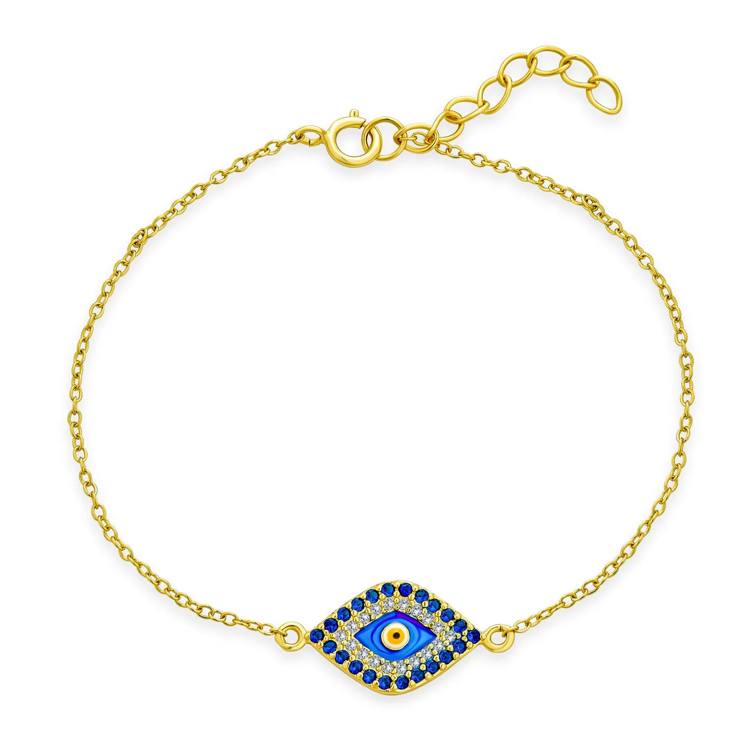 Delicate Protect Evil Eye Charm Bracelet CZ Gold Rose Plate .925 Silver