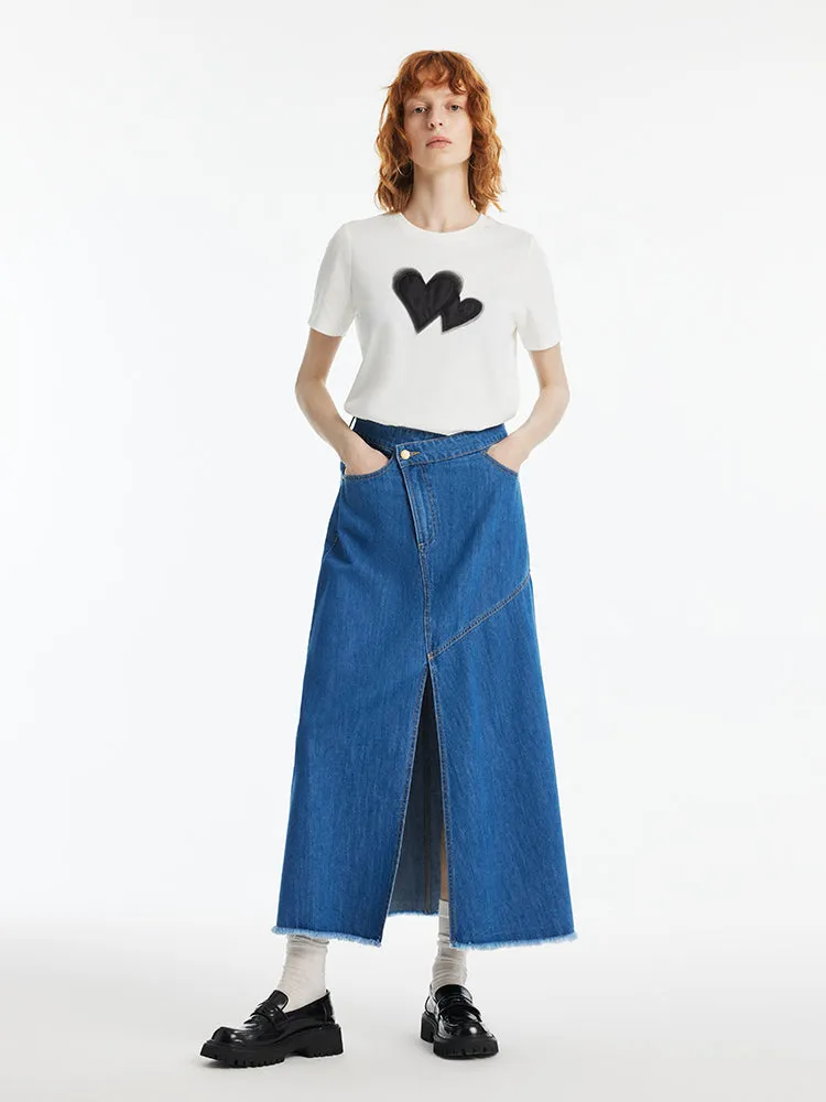 Denim Asymmetrical Slit Women Skirt