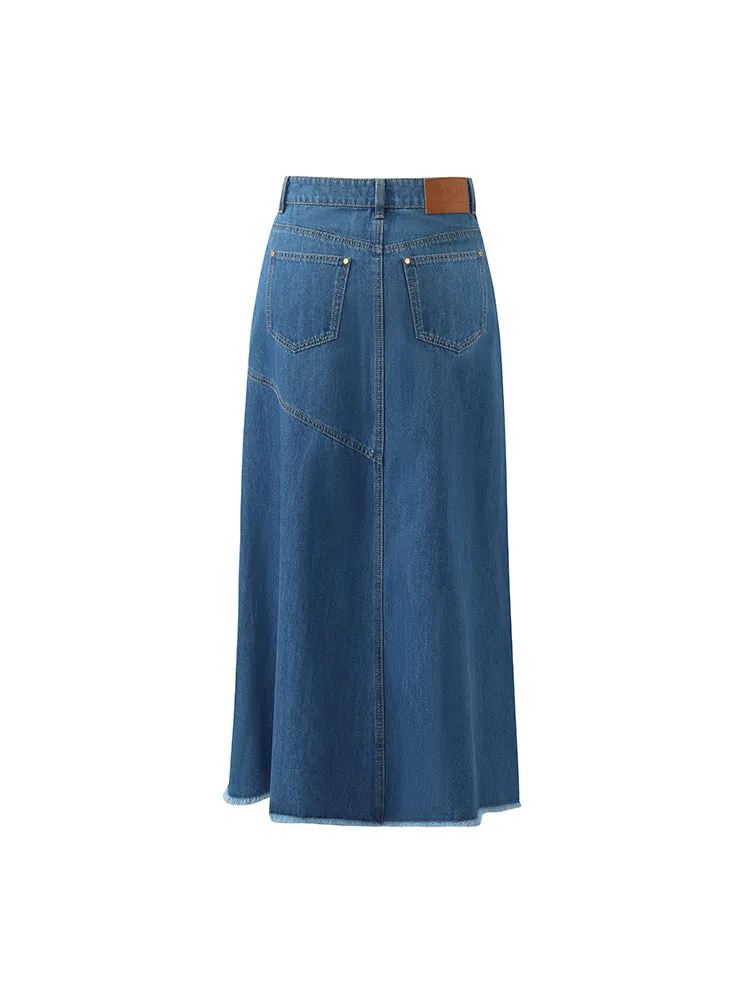 Denim Asymmetrical Slit Women Skirt