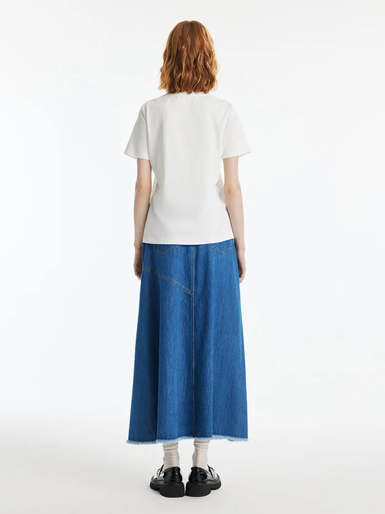 Denim Asymmetrical Slit Women Skirt