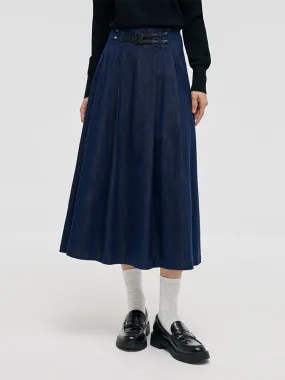 Denim Pleated Women Half Skirt