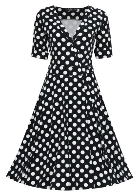 Dolly And Dotty Retro Inspired Black Polka Wrap Dress