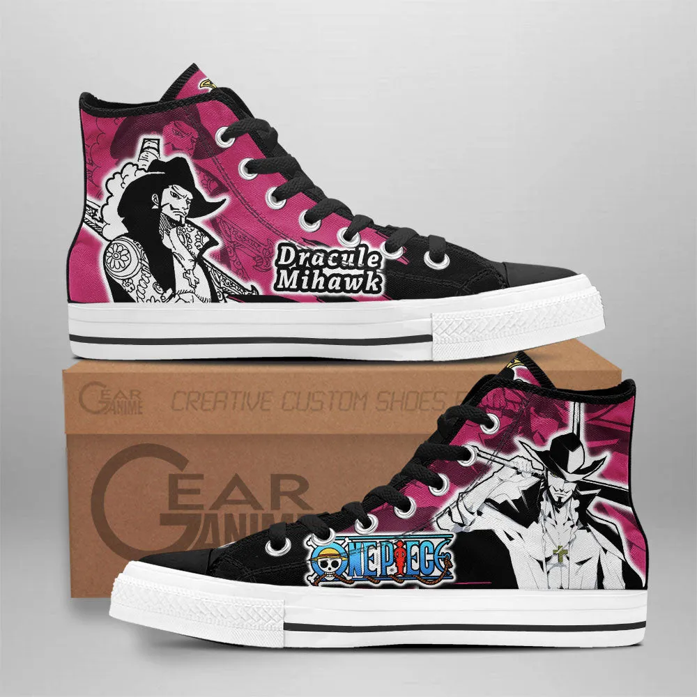 Dracule Mihawk High Top Shoes OP Custom Anime Sneakers Mix Manga