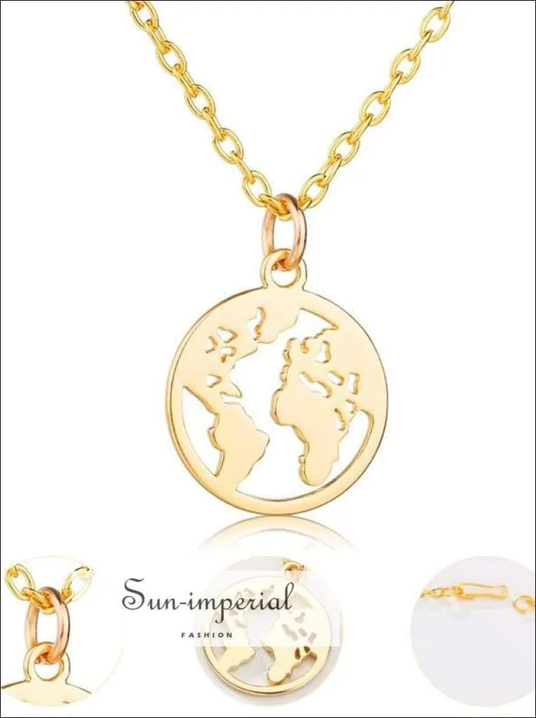 Fashion Jewelry Delicate Hollow World Map Pendant Chain Necklace Gold Silver Color Map Necklace