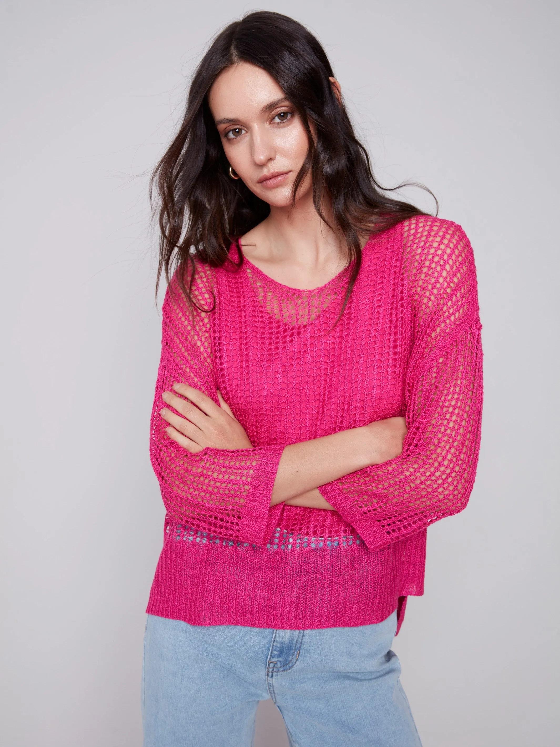 Fishnet Crochet Sweater - Punch