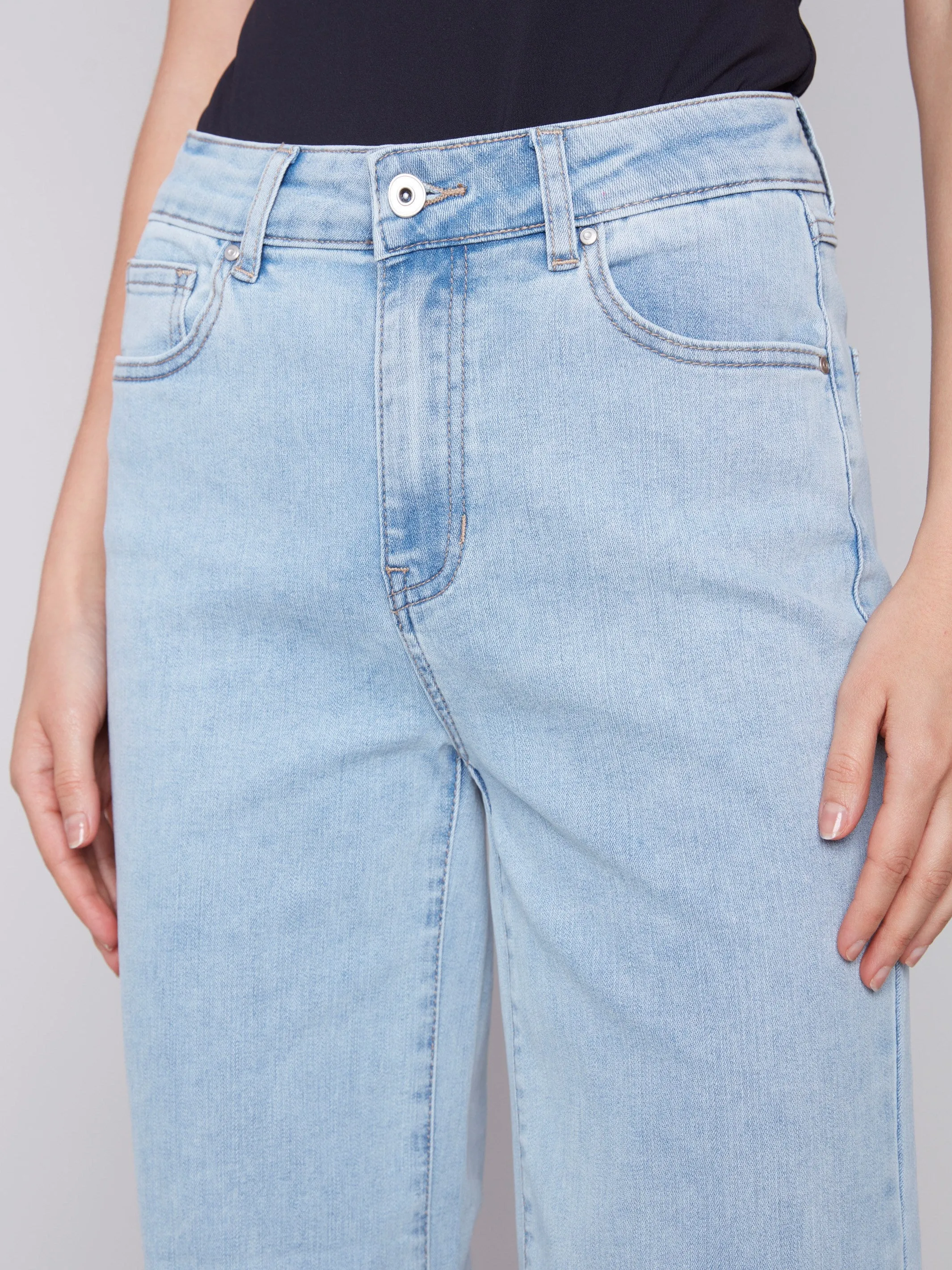 Flared Jeans with Raw Edge - Bleach Blue