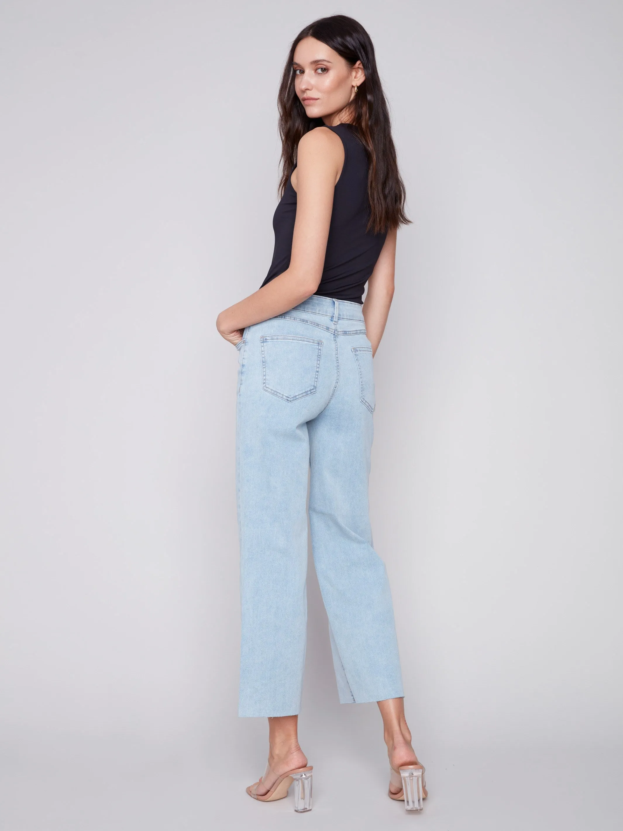 Flared Jeans with Raw Edge - Bleach Blue