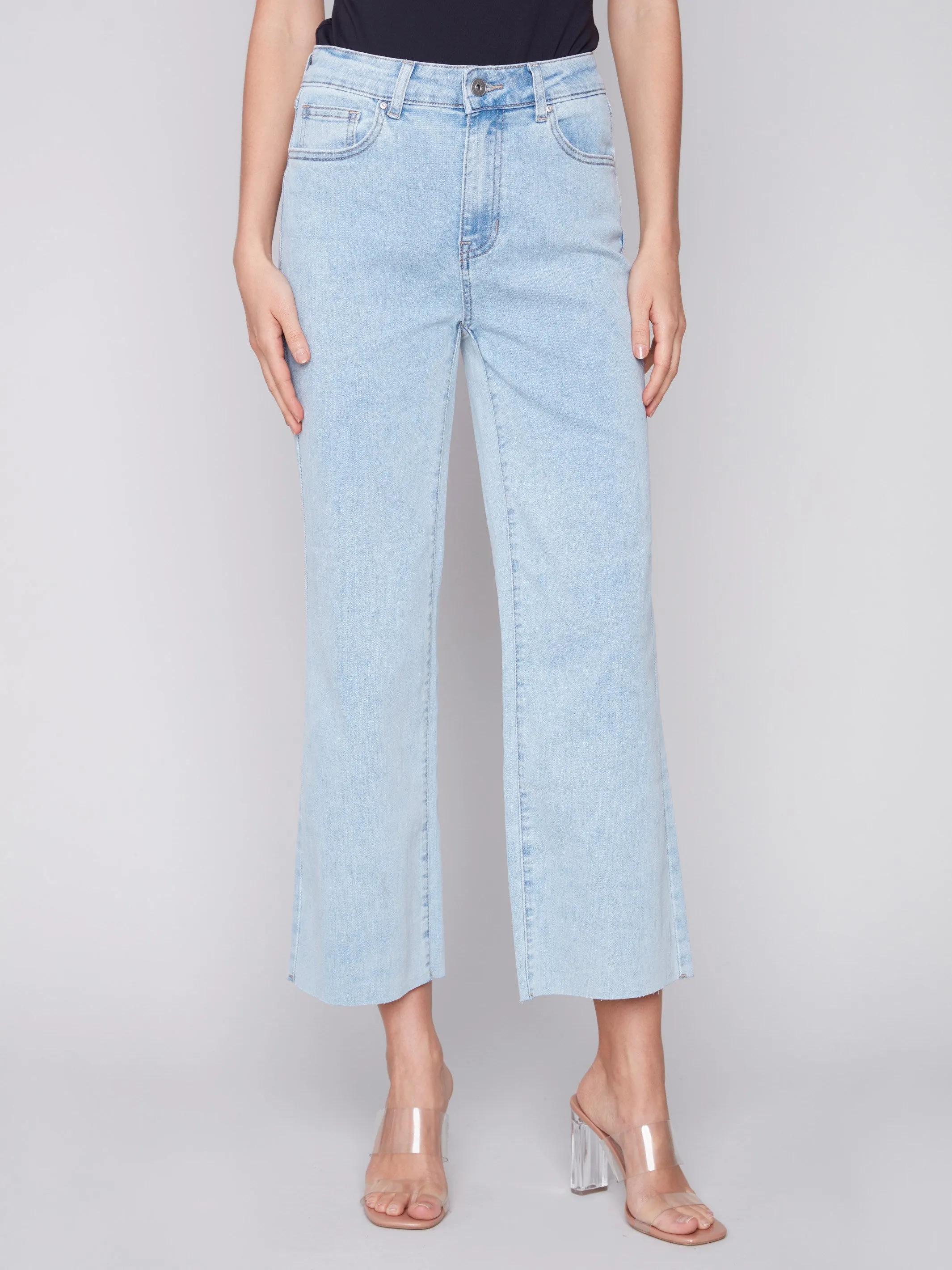 Flared Jeans with Raw Edge - Bleach Blue