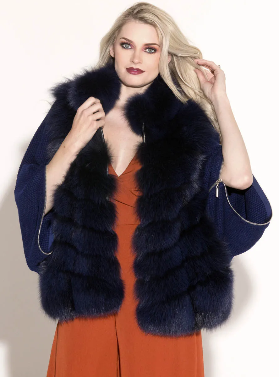 Fox Fur Jacket with Zip Sweater Sleeves & Down-Filled Back