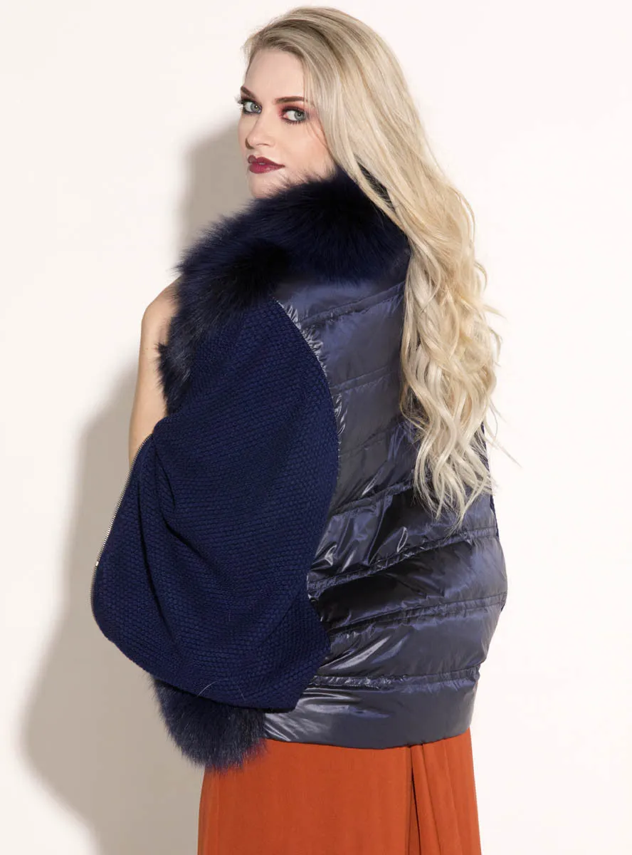 Fox Fur Jacket with Zip Sweater Sleeves & Down-Filled Back