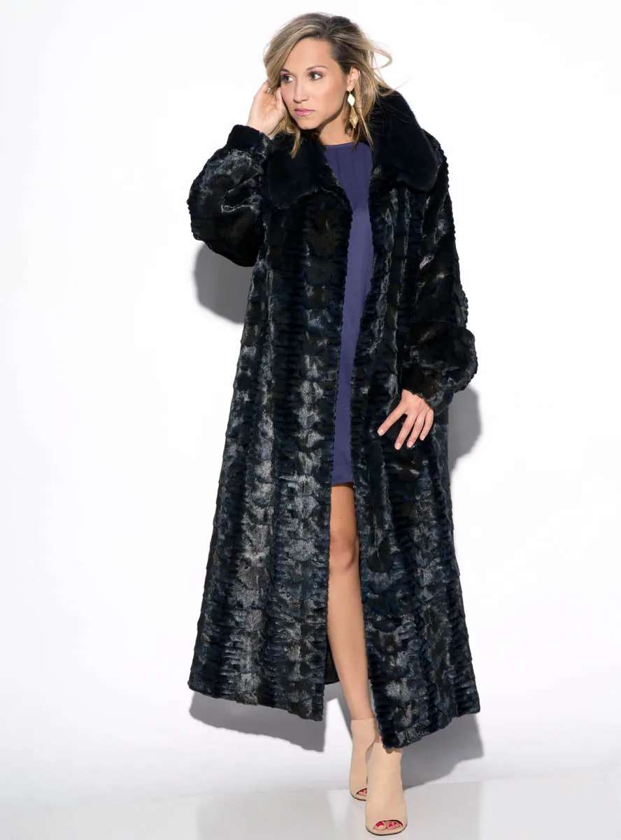 Full Length Sculptured Mink Fur Coat with Full Mink Fur Collar