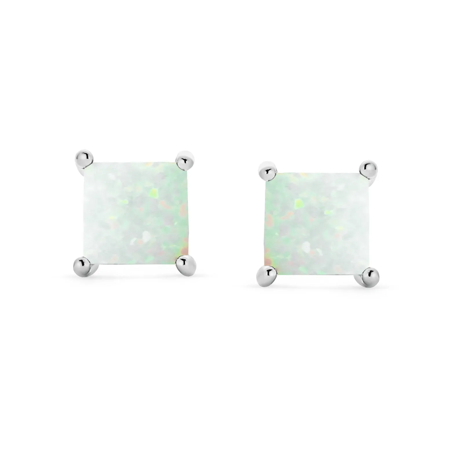 Gemstone Created Opal Oval Stud Earrings Gold Plated .925 Silver 5MM