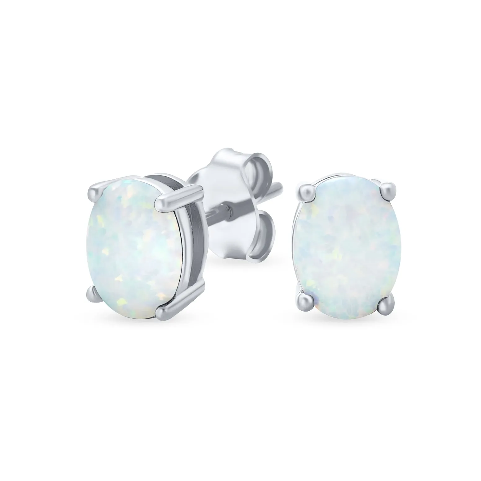 Gemstone Created Opal Oval Stud Earrings Gold Plated .925 Silver 7MM