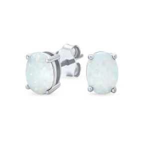 Gemstone Created Opal Oval Stud Earrings Gold Plated .925 Silver 7MM