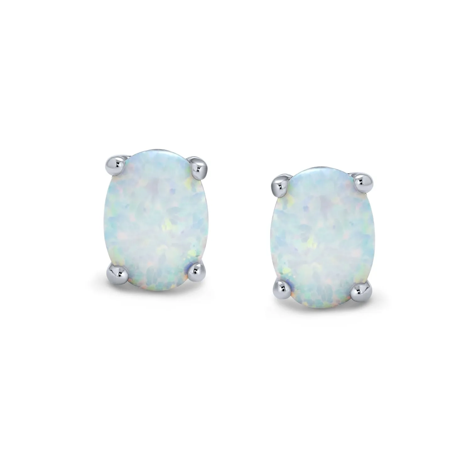 Gemstone Created Opal Oval Stud Earrings Gold Plated .925 Silver 7MM