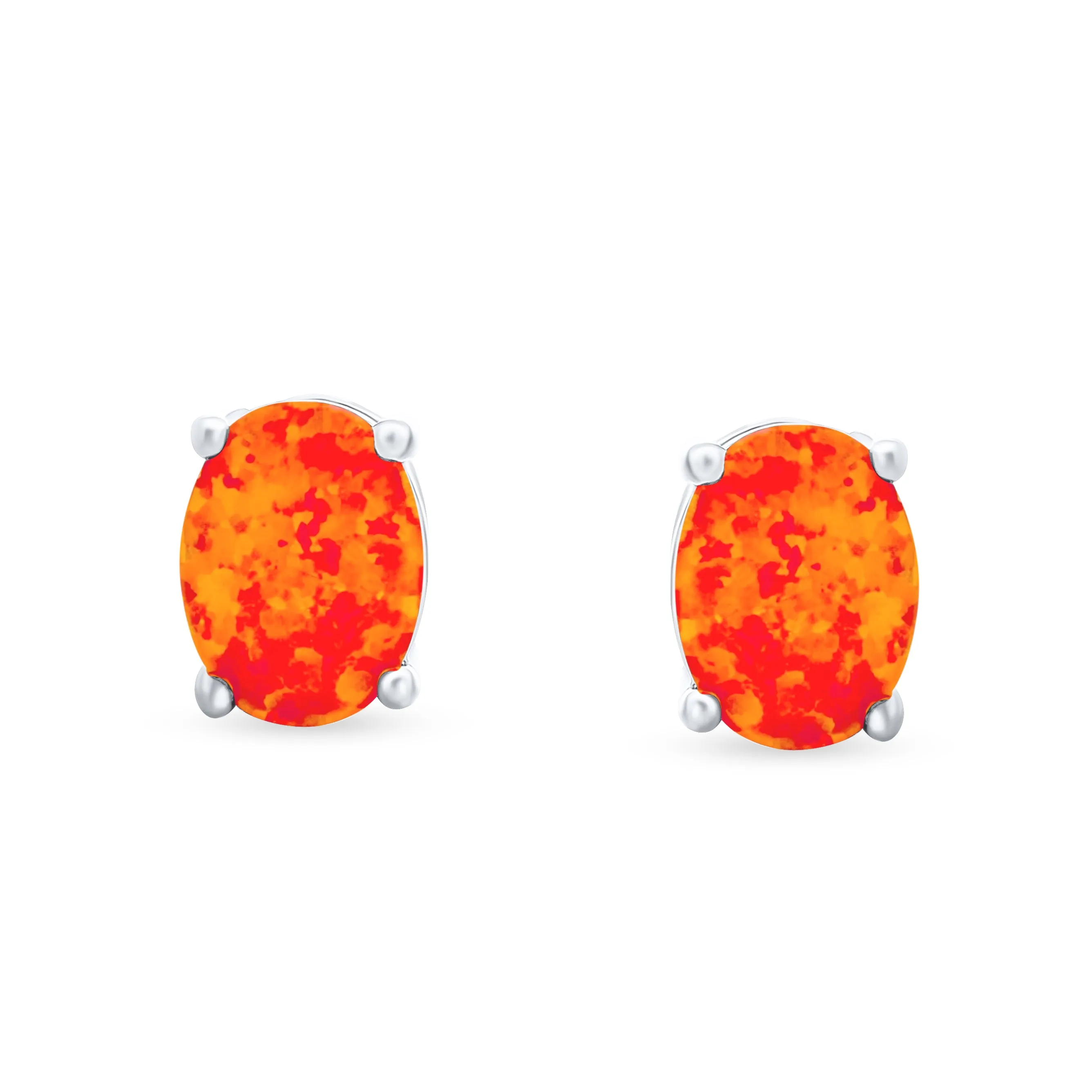 Gemstone Created Opal Oval Stud Earrings Gold Plated .925 Silver 7MM