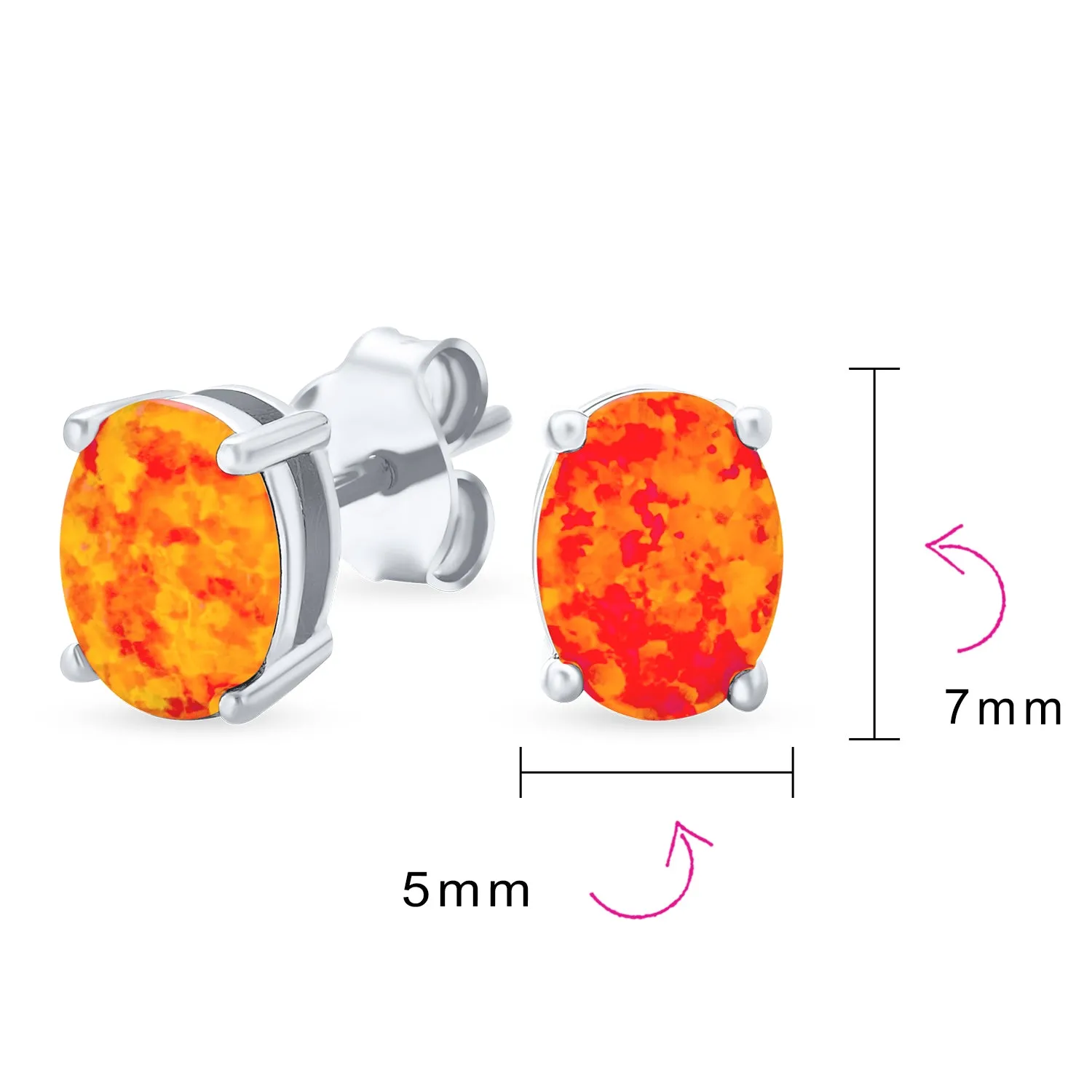 Gemstone Created Opal Oval Stud Earrings Gold Plated .925 Silver 7MM