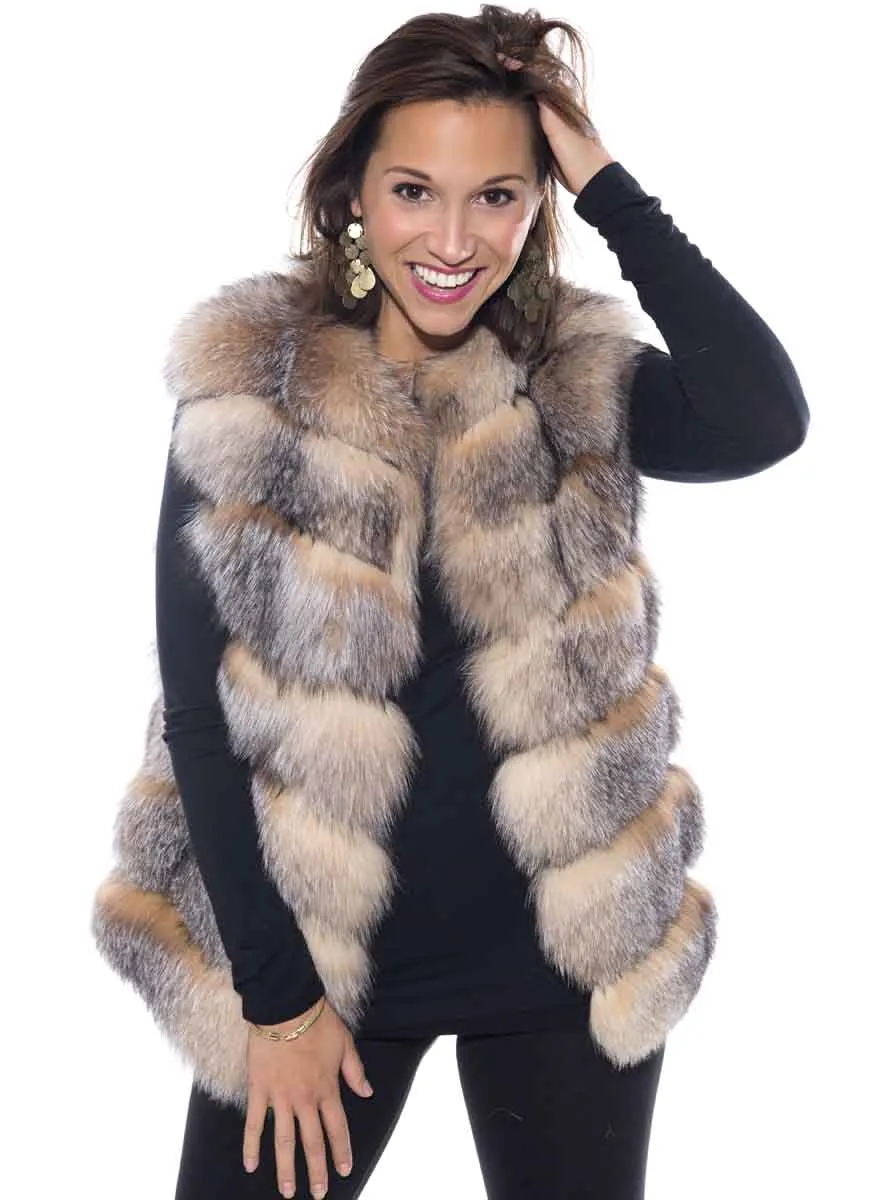 Horizontal Fox Fur Vest with Hood